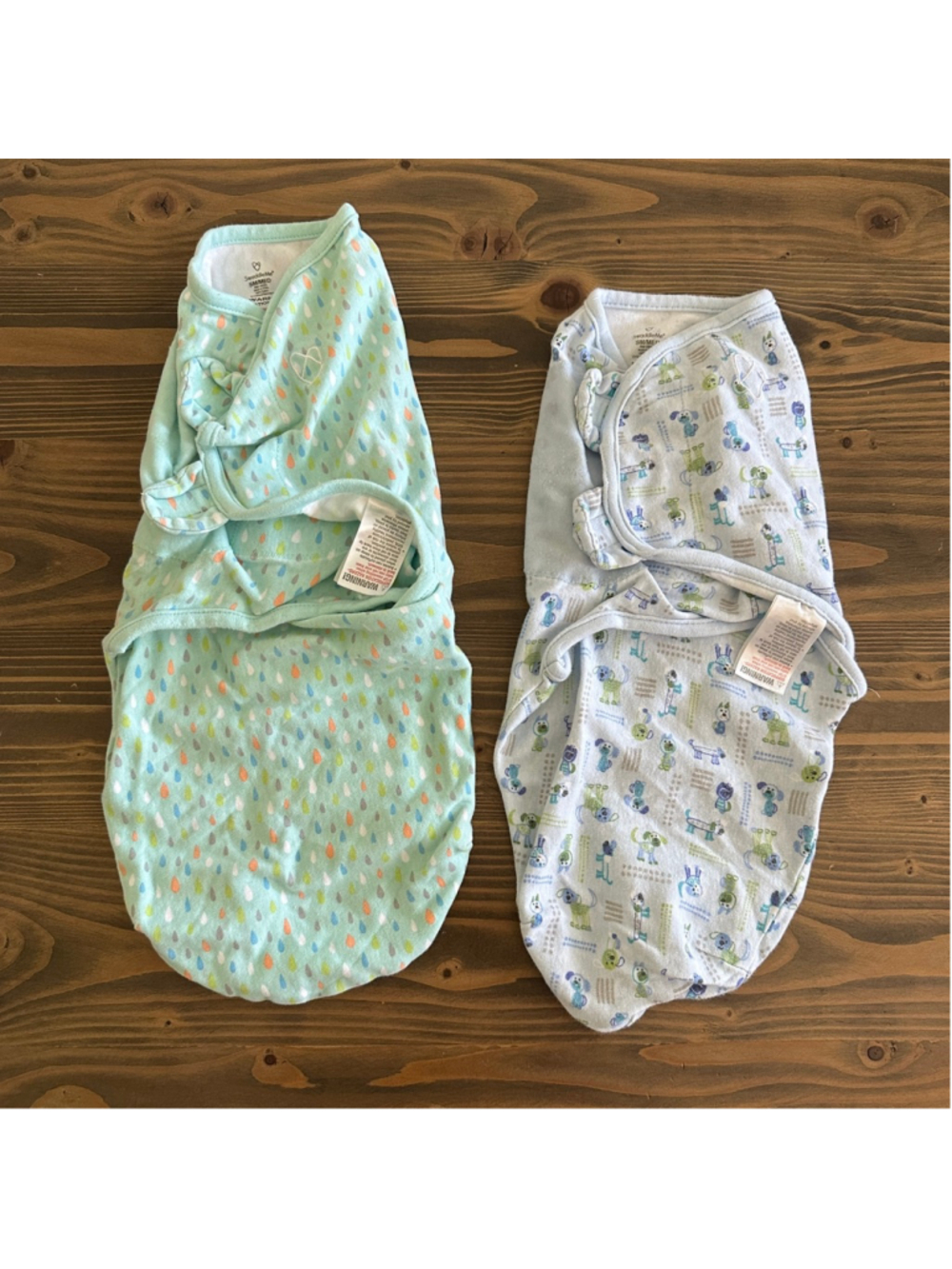 SwaddleMe Sleep Sack Lot SM MED Blue Green Dogs Raindrops 2 Pack